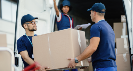 two person carrying a delivery package