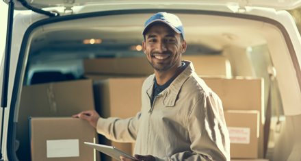 a delivery man smiling