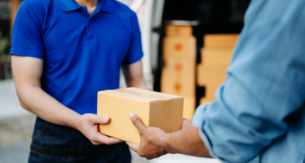 a delivery man handling a package